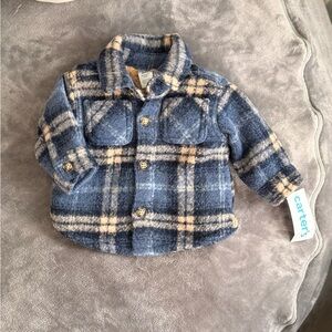 Carter's Blue and Cream Plaid Fleece Pea Coat